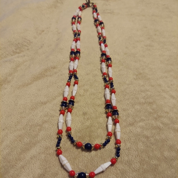 Vintage Red, White and Blue Multi-strand Necklace 🇺🇸 - Picture 4 of 4